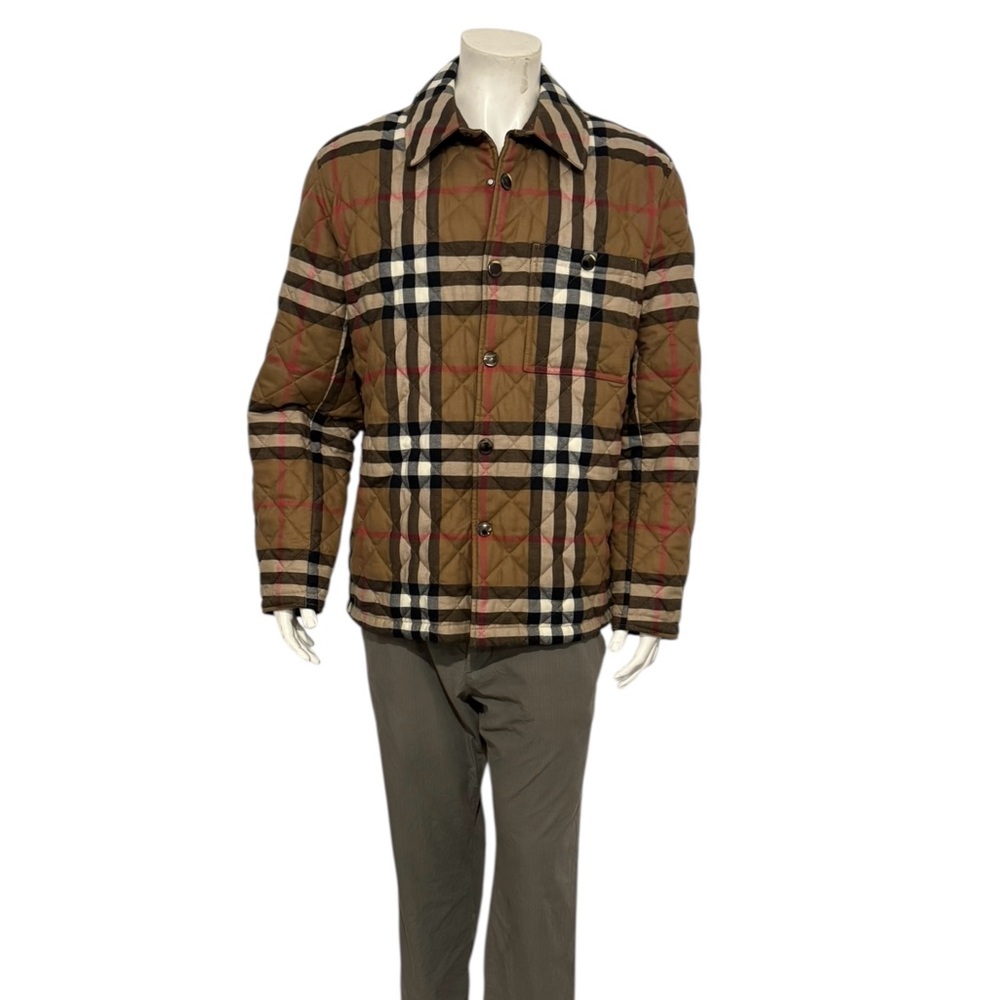 Burberry Men's Quilted Taupe Brown Nova Check Jacket
